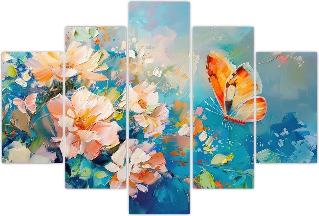 Tablou - Fluture și flori, pictură în ulei II. (150x105 cm)