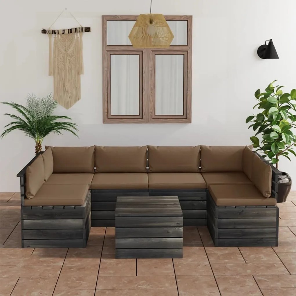 Set mobilier gradina din paleti, cu perne, 7 piese, lemn de pin