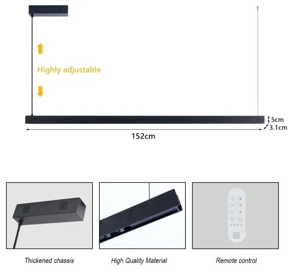 Immax NEO 07307L-LED MADEIRA – lampă suspendată pe cablu, reglabilă, 33W/230V, Wi‑Fi Tuya, 152 cm, neagră