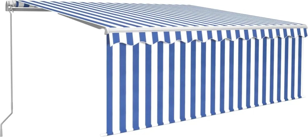 vidaXL Copertină retractabilă manual cu stor&LED, albastru&alb, 4,5x3m