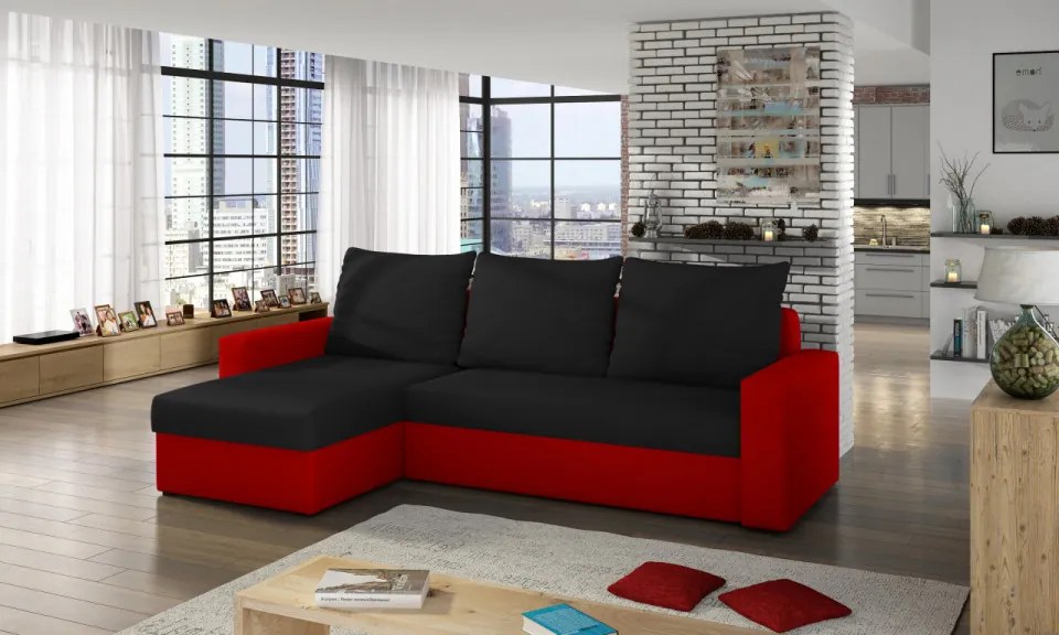 Coltar extensibil cu spatiu pentru depozitare, 237x90x150 cm, Livio 01. Eltap (Culoare: Negru / Alova 04)