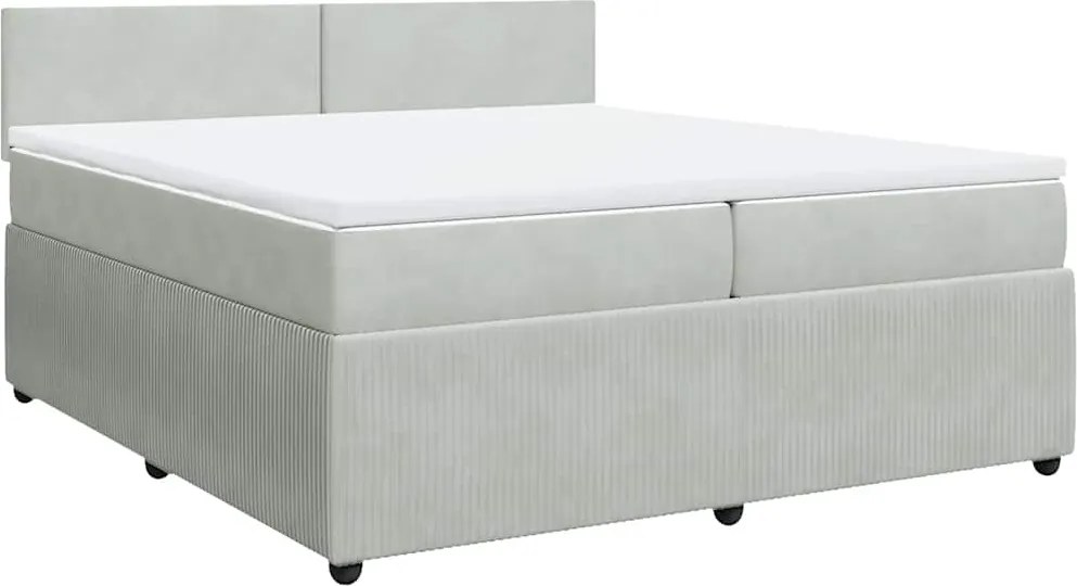 vidaXL Pat box spring cu saltea, gri deschis, 200x200 cm, catifea