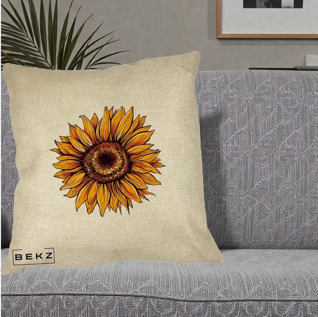 Perna Decorativa Floarea Soarelui Vibranta, 40x40 cm, Crem, Husa Detasabila, Perna Inclusa, BEKZ®