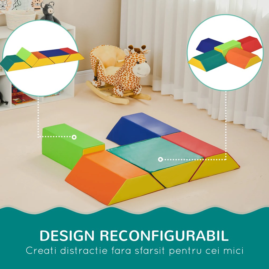HOMCOM Set de Construcții Moi pentru Copii 1-3 Ani cu 5 Blocuri, 48.3x19.1x48.3 cm, Multicolor | Aosom Romania
