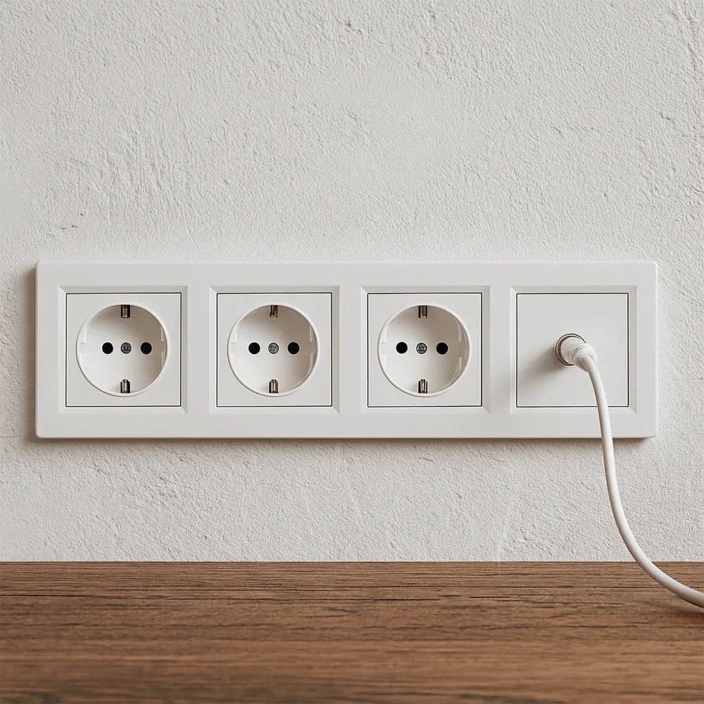 Priză Nova IV cu trei prize împământate cu priză TV și cadru alb