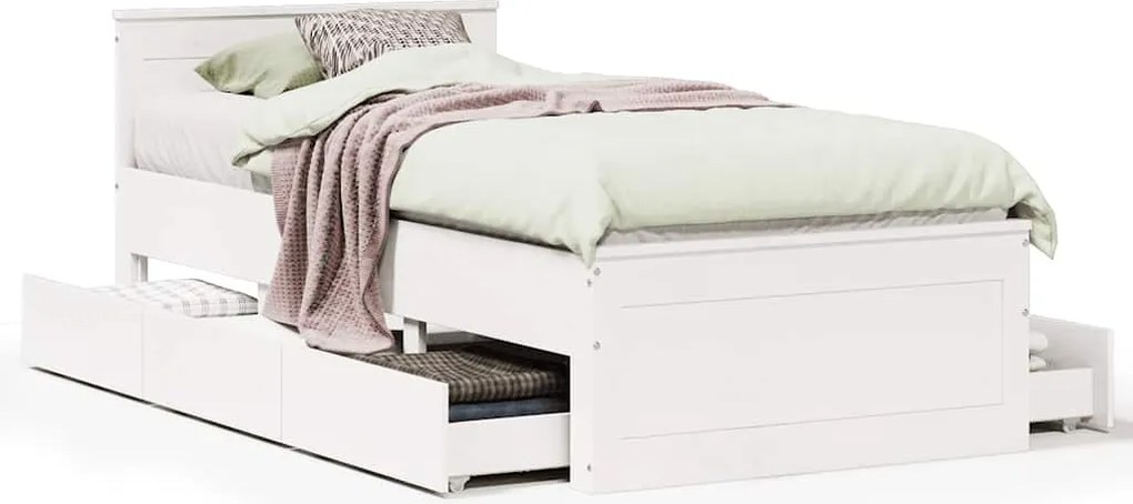 vidaXL Cadru de pat fără saltea, alb, 75x190 cm, lemn masiv de pin