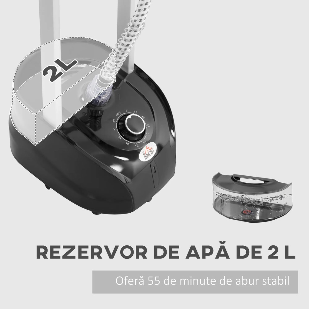 HOMCOM Aparat de Călcat Vertical cu Aburi, Fier de Călcat de 2L, Putere 1950W cu 2 Tije Portabil, 35x25x23cm | Aosom Romania