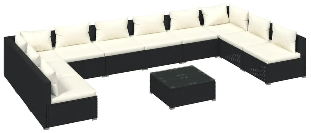 3101927 vidaXL Set mobilier de grădină cu perne, 11 piese, negru, poliratan