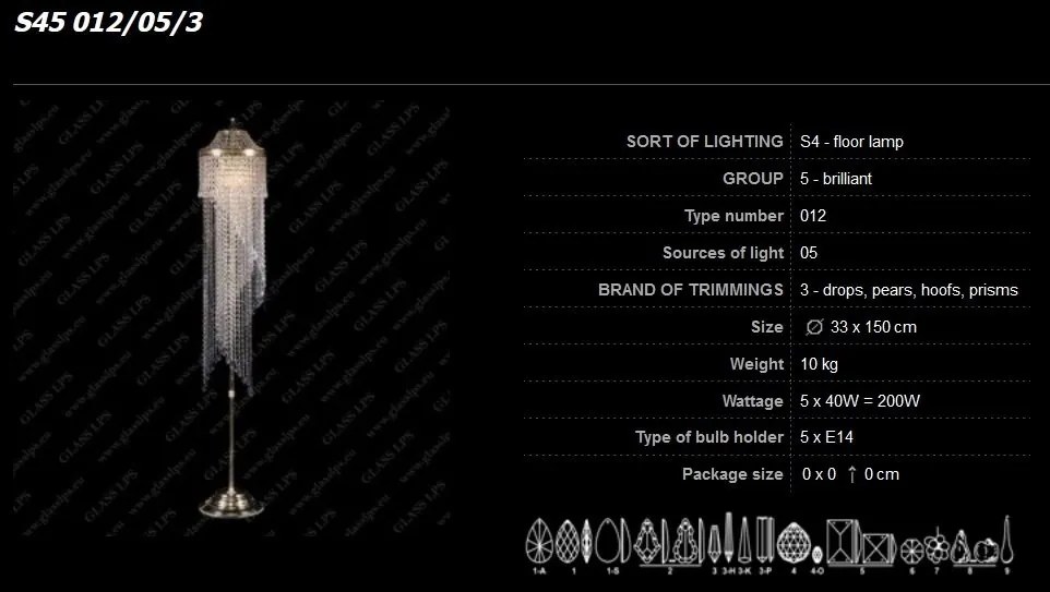 Lampadar, lampa de podea LUX cristal Bohemia S45 012/05/3