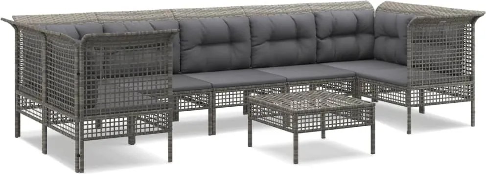 vidaXL Set mobilier de grădină cu perne, 8 piese, gri, poliratan