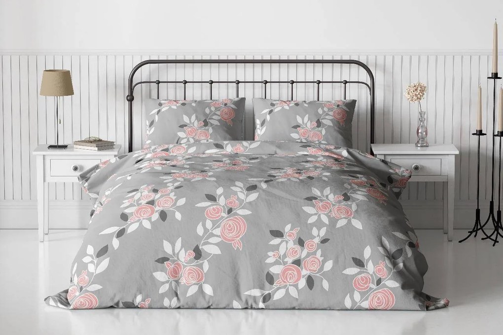 Lenjerie de pat din bumbac EFLORIA, gri Dimensiune lenjerie de pat: 70 x 90 cm | 140 x 200 cm