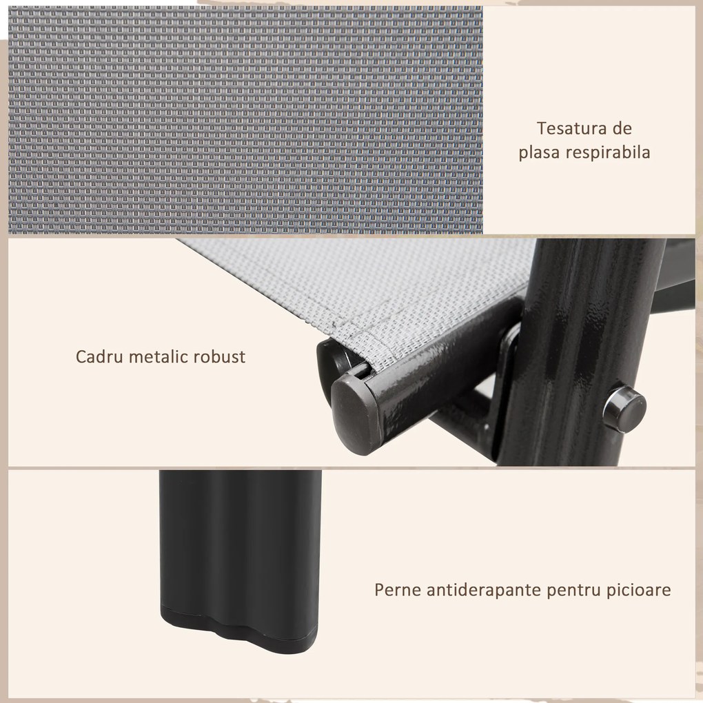 Outsunny Set de 4 Scaune de Grădină Stivuibile, Scaune de Exterior cu Cotiere din Metal și Țesătură Respirabilă, 54x75.5x95 cm, Gri | Aosom Romania