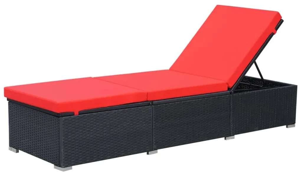 44405 vidaXL Șezlong de plajă cu pernă, negru, poliratan