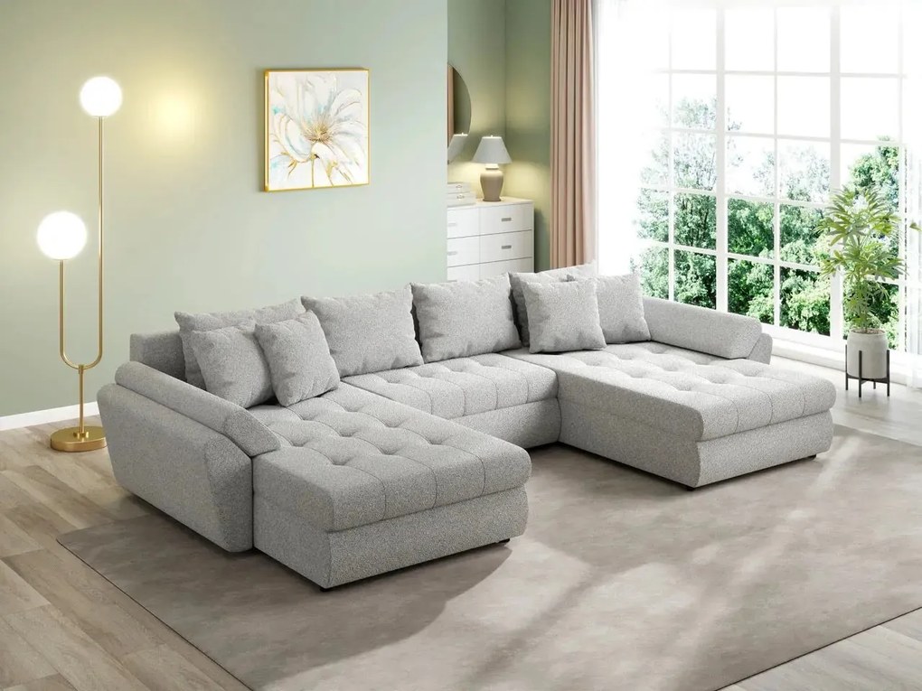 Colțar extensibil dumonde cu ladă de depozitare si sezut confortabil din spuma high-density, Loana U Euphoria Dove 355x185 cm