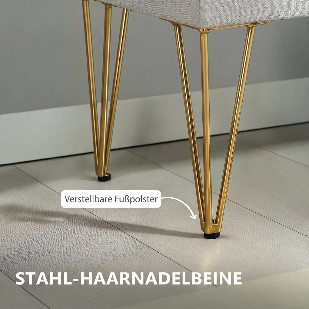 HOMCOM Bancă cu Depozitare din Material Textil și Picioare din Oțel, 100x40x49 cm, Gri Deschis | Aosom Romania