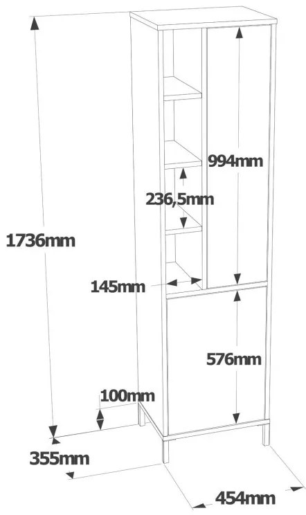 Dulap Pentru Baie VI2-WK Walnut-Alb