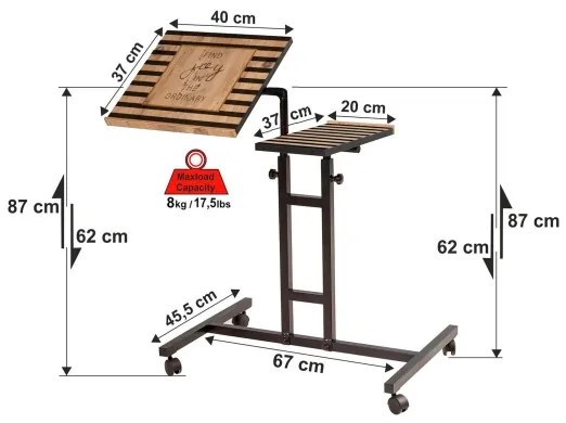 Măsuță ajustabilă GLEN 87x67 cm maro/neagră