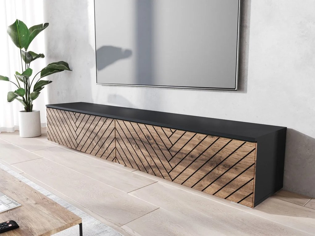 Dulap TV Dlana 180 MDF (Negru grafit + Stejar wotan) . 1106213