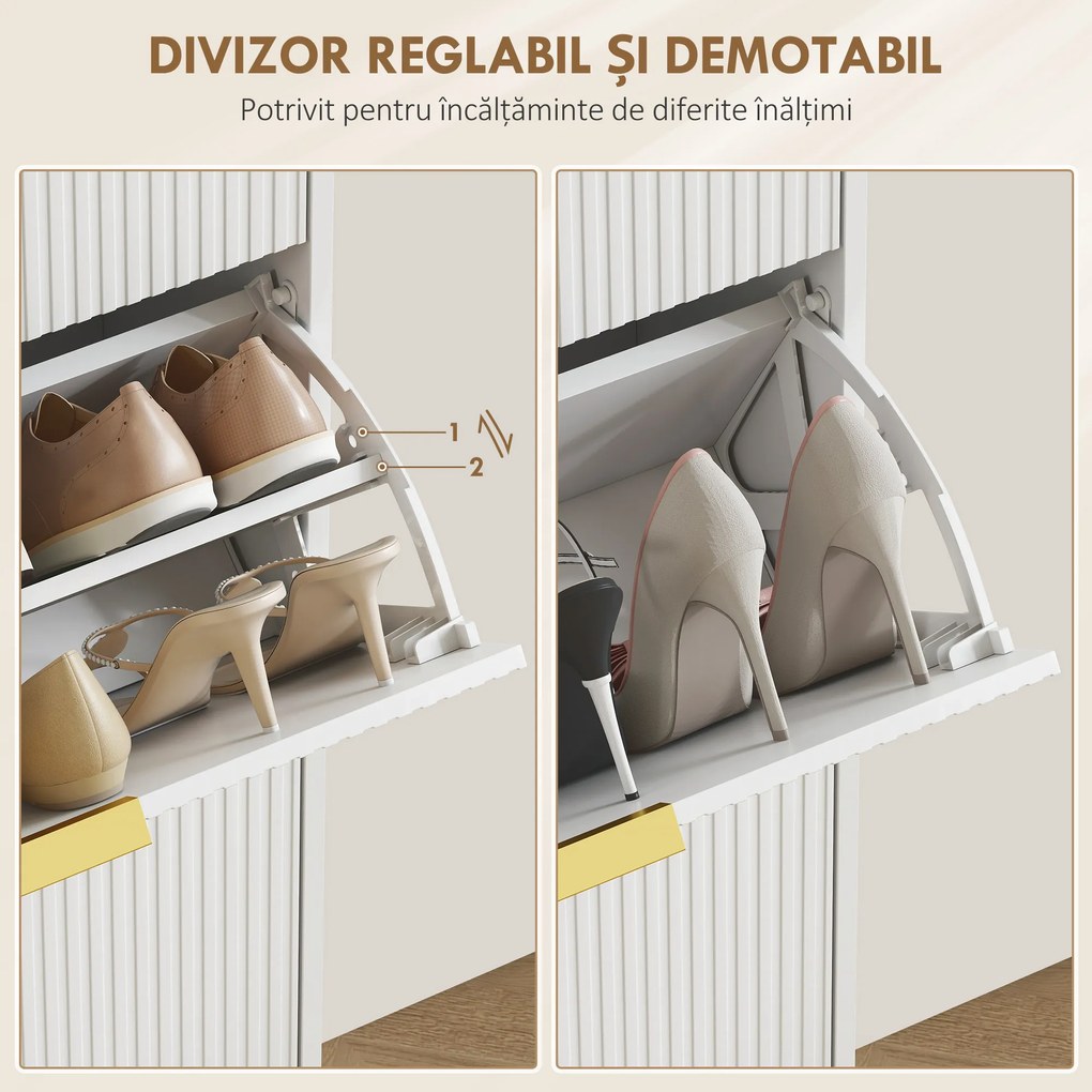 HOMCOM Dulap de pantofi pentru 18 perechi de pantofi cu 3 sertare rabatabile Alb | Aosom Romania