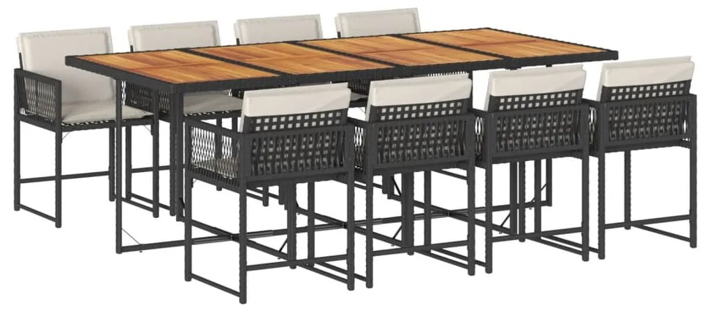 3211467 vidaXL Set mobilier de grădină cu perne, 9 piese, negru, poliratan