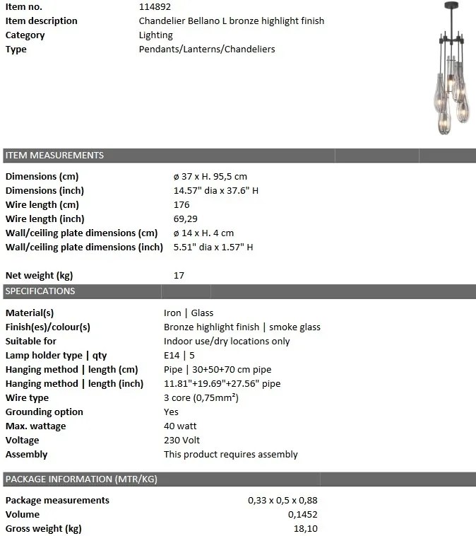 Lustra cu 5 brate design LUX Bellano L bronz 114892 HZ
