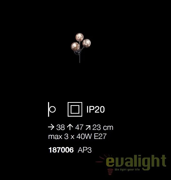 Aplica design industrial cu 3 surse de lumina KEPLER AP3 187006