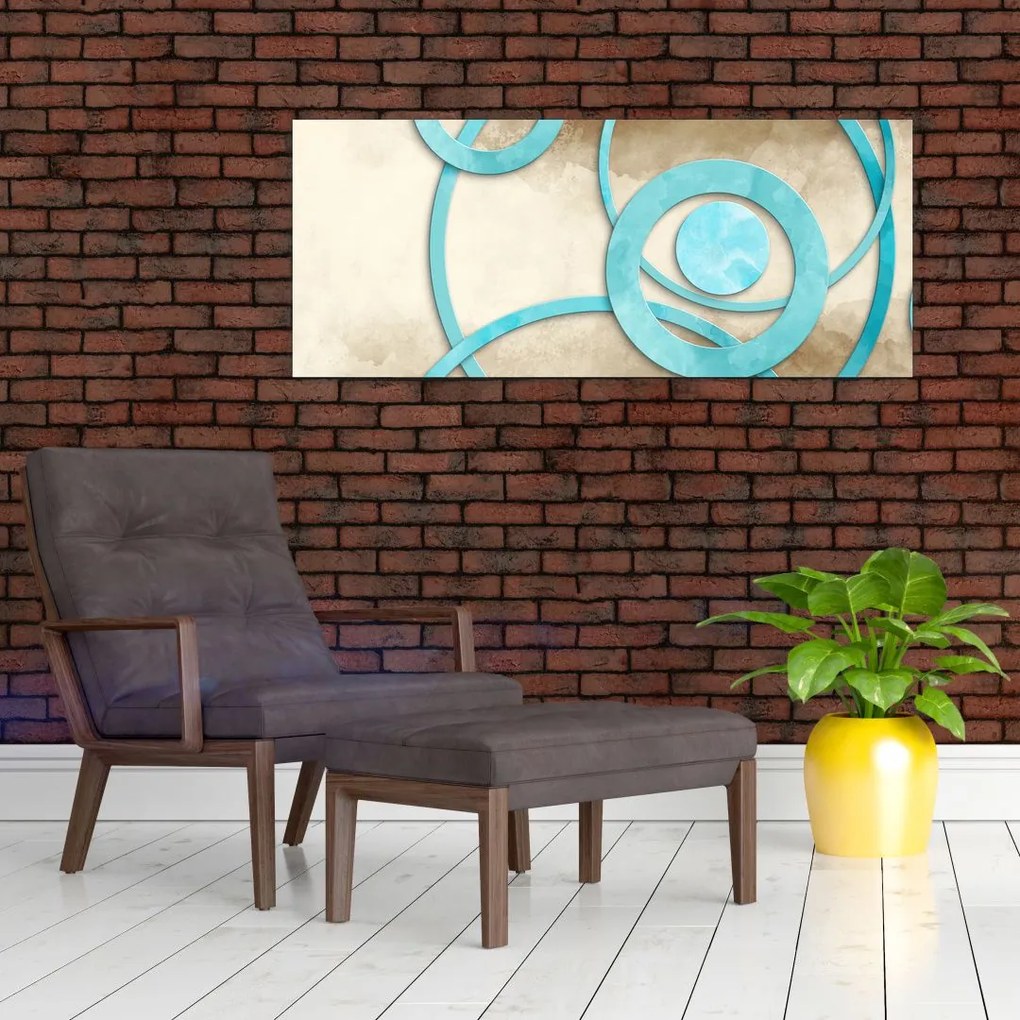 Tablou - Cercuri albastre acvarelă (120x50 cm)