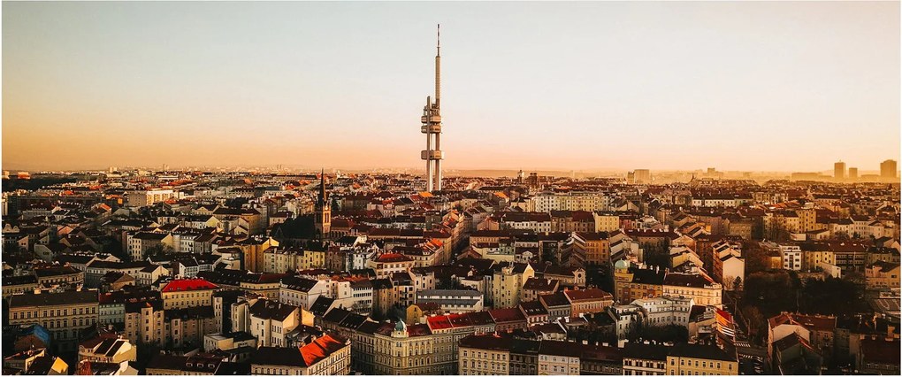 Tablou apusului de soare deasupra orașului Zizkov (120x50 cm)