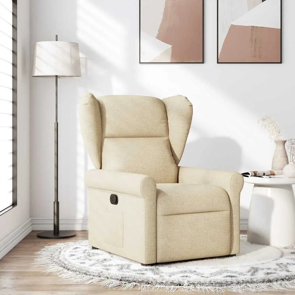 vidaXL Fotoliu rabatabil, crem, material textil