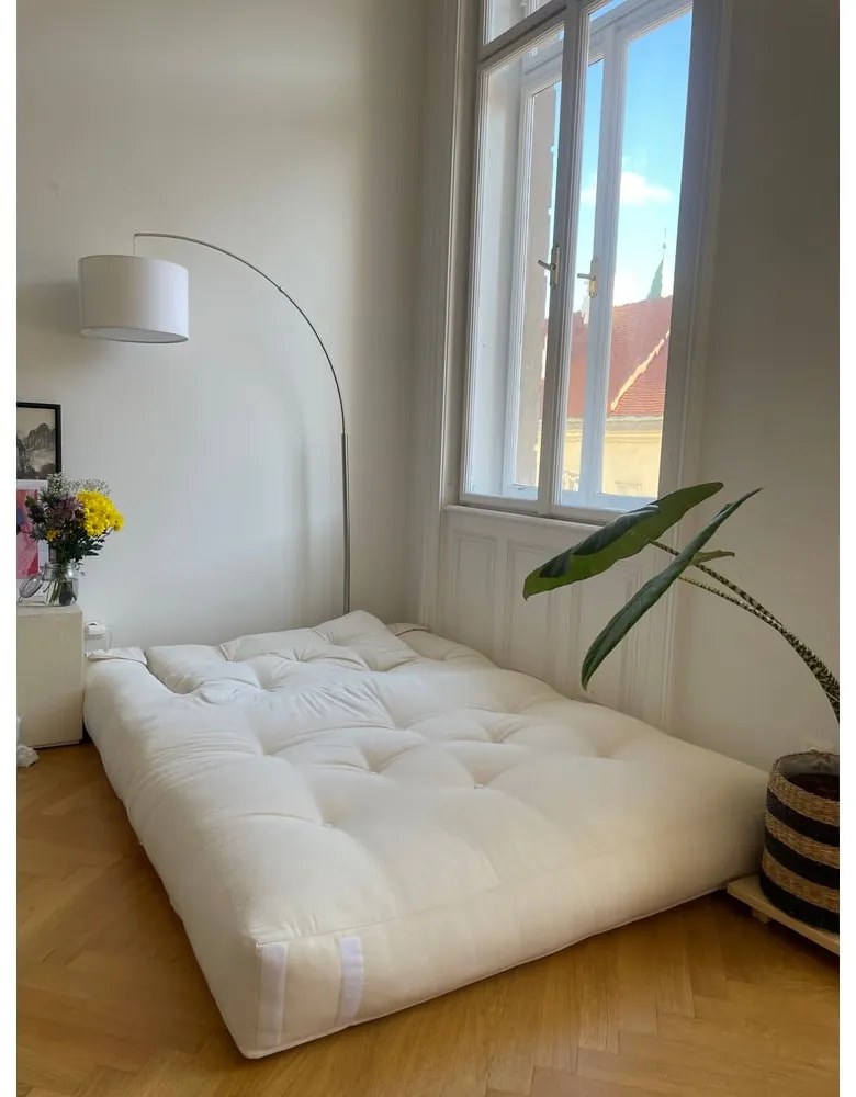 Canapea bej extensibilă cu tapițerie din in 140 cm Hippo - Karup Design