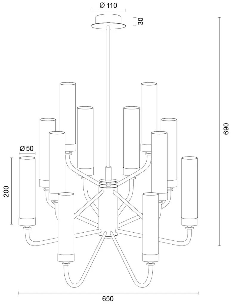 Candelabru 12 brate, alama periata, sticla alb mat PRESTON 5085