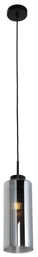 Lampă suspendată Art Deco neagră cu sticlă fumurie - Laura