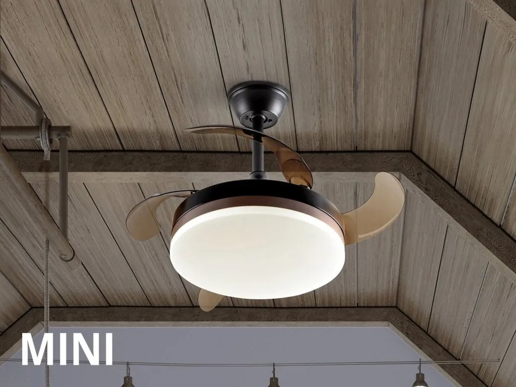 Lustra LED cu Ventilator si telecomanda, lame retractabile Mini Vento negru/bronz