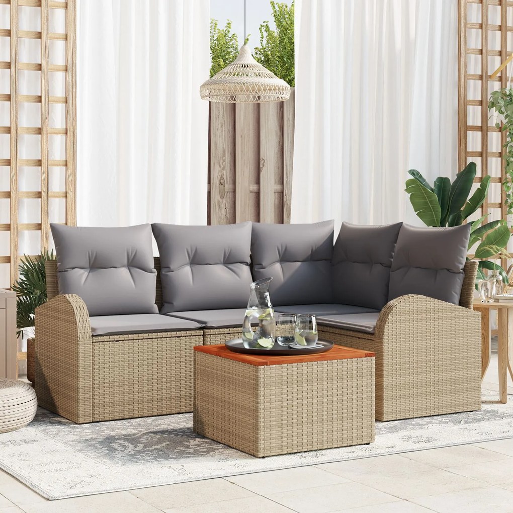 vidaXL Set de canapele pentru grădină 5 pcs Bej Rattan poli
