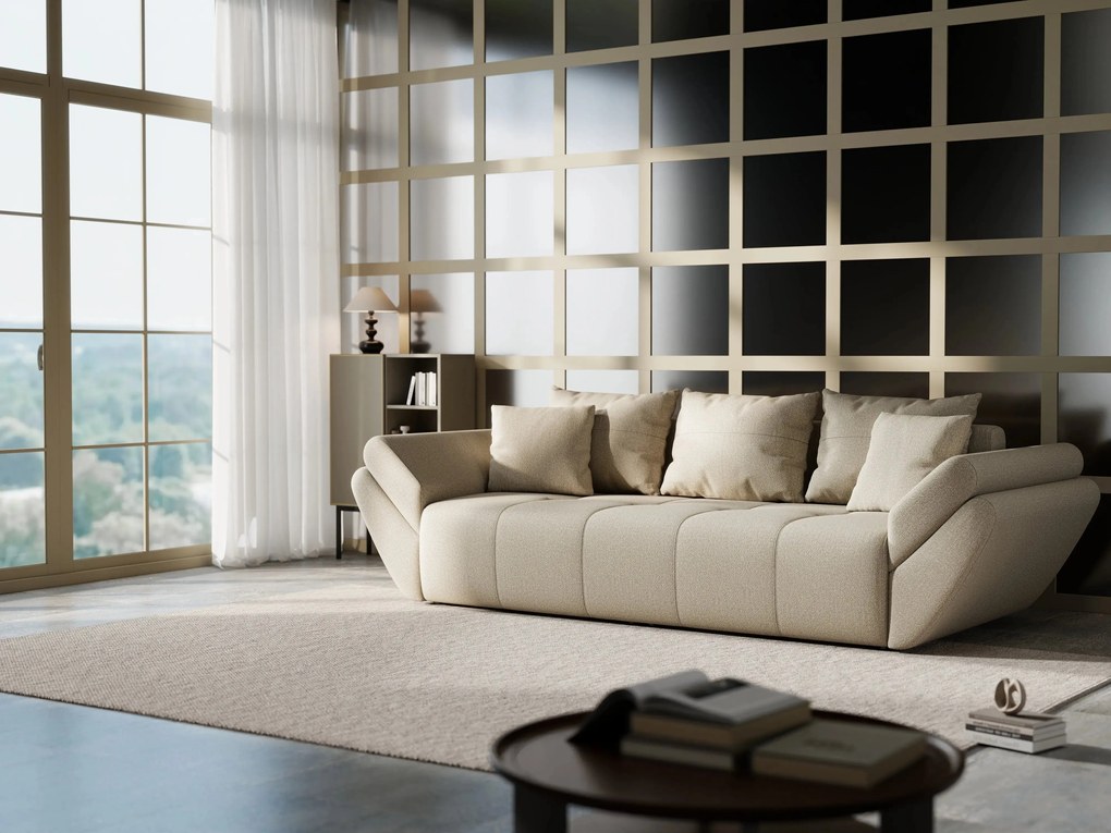 Canapea extensibilă dumonde cu ladă de depozitare si sezut confortabil din spuma high-density, Berlin Enjoy Camel 250x100 cm