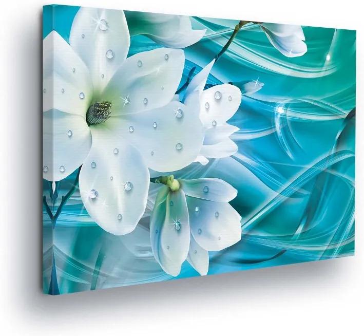GLIX Tablou - White Flower on Azure Base 80x60 cm