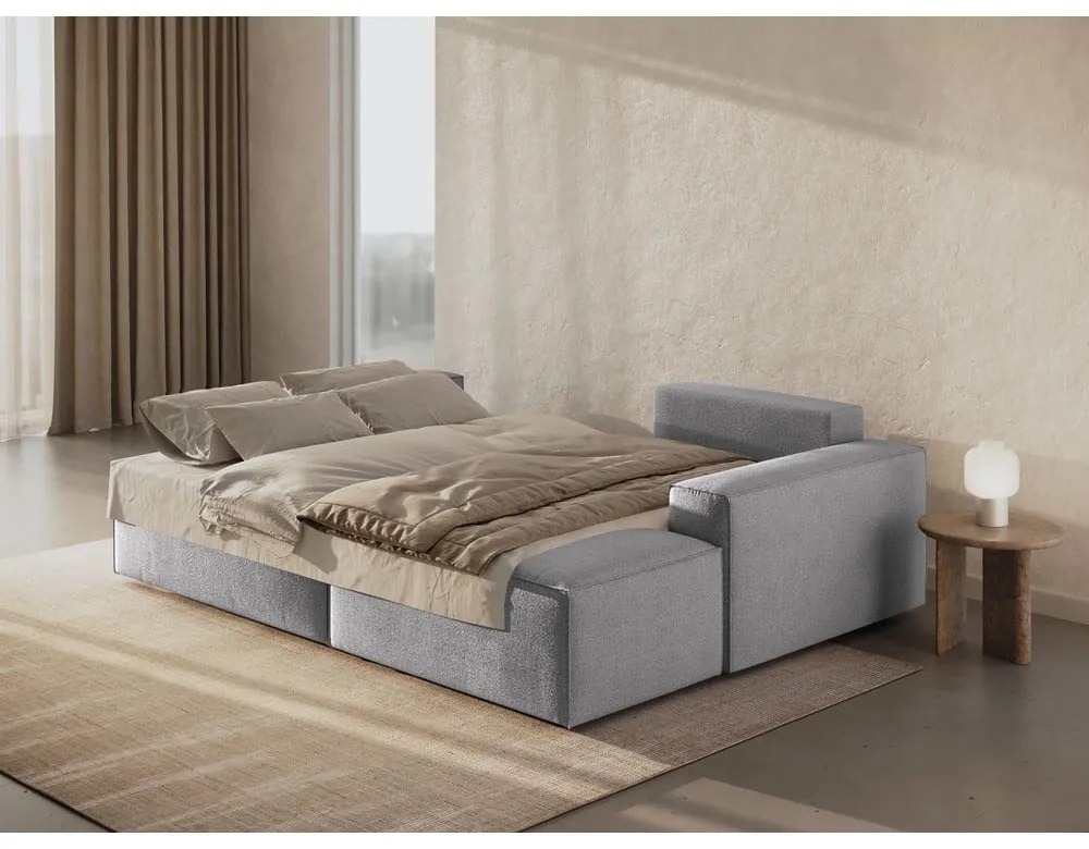 Colțar gri deschis extensibil cu tapițerie din țesătură bouclé (cu colț pe partea dreaptă) Jodie – Micadoni Home