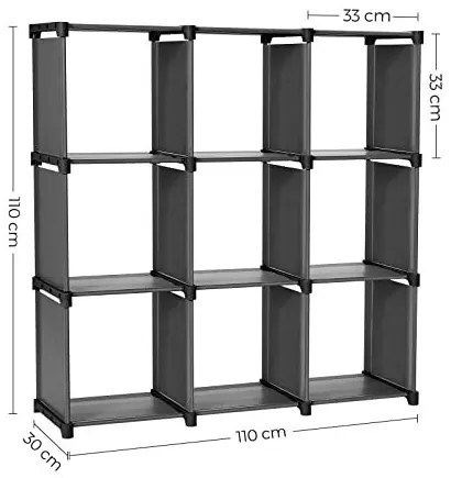 Organizator cu 9 cuburi, textil / plastic, negru, Songmics