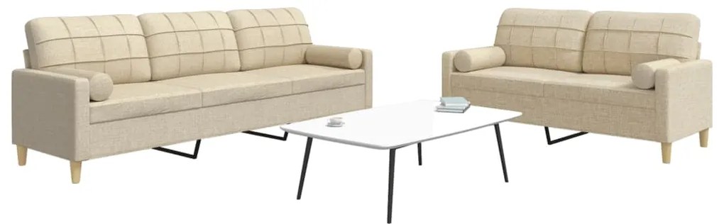 vidaXL Set de canapele cu perne decorative, 2 piese, crem, textil