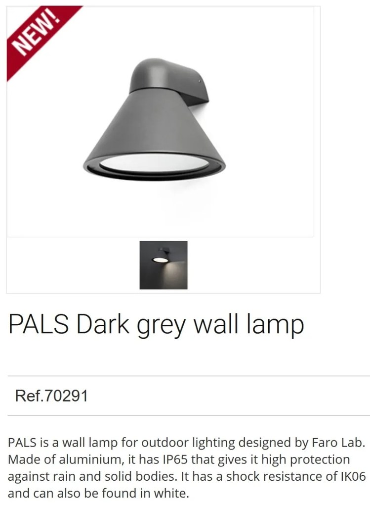 Aplica de perete exterior design modern IP65 PALS gri