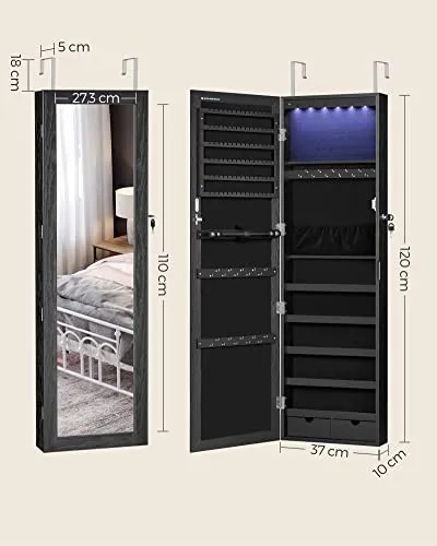 Dulap pentru bijuterii, Songmics, Negru, 120x10x36.7 cm