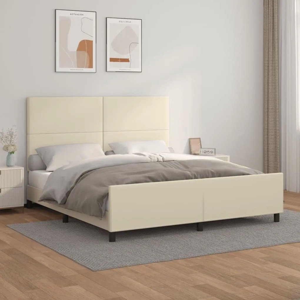 3125465 vidaXL Cadru de pat cu tăblie, crem, 180x200 cm, piele ecologică