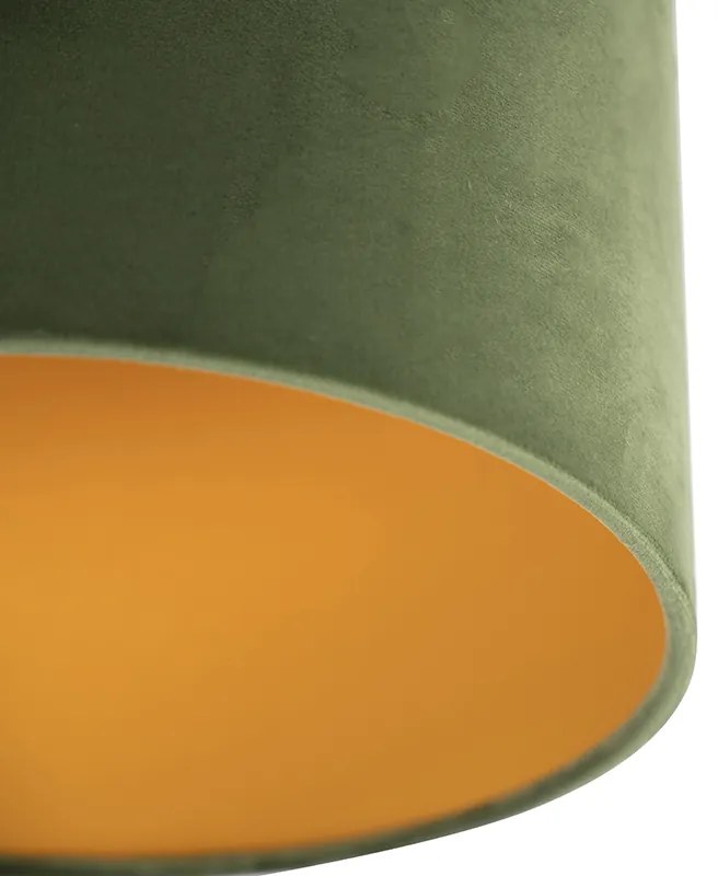Plafoniera cu abajur din catifea verde cu auriu 25 cm - Combi negru