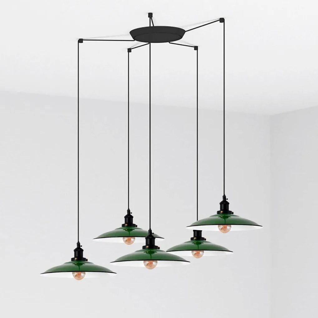 Lustra cu 5 Pendule design industrial LANG verde