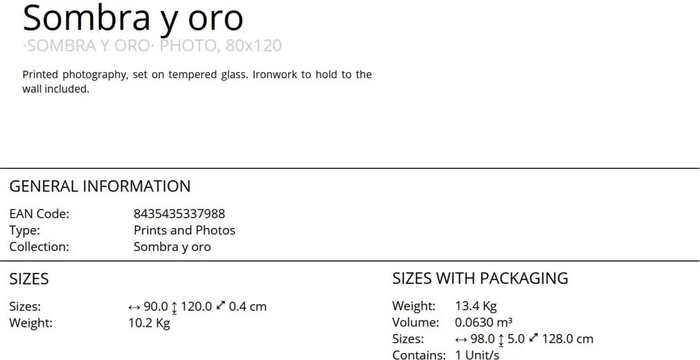 Tablou de perete decorativ Sombra y oro, 80x120cm