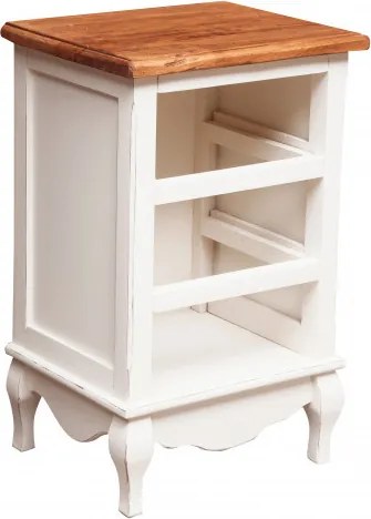 Noptiera, L45 36 H70 cm, alb antichizat natur, lemn masiv