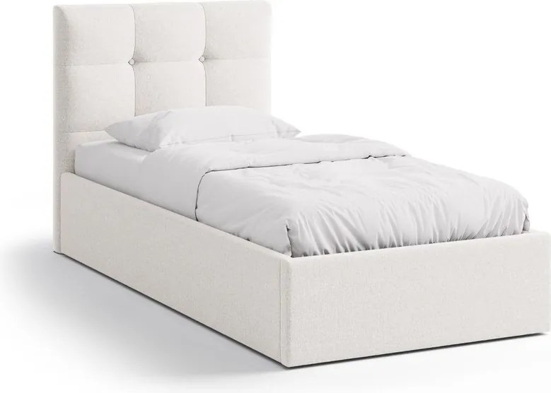 Pat crem tapițat cu spațiu de depozitare cu somieră 90x200 cm Phaedra – Micadoni