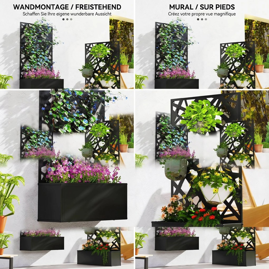 Outsunny Jardinieră cu Grilaj pentru Plante Cățărătoare din Metal, 61x23x113 cm, Negru | Aosom Romania