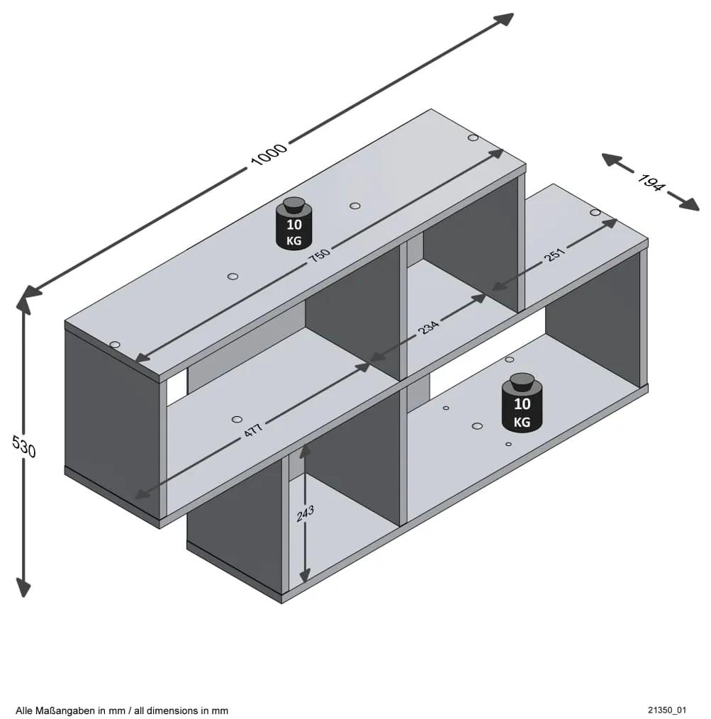 FMD Raft de perete cu 4 compartimente, alb 1, Alb