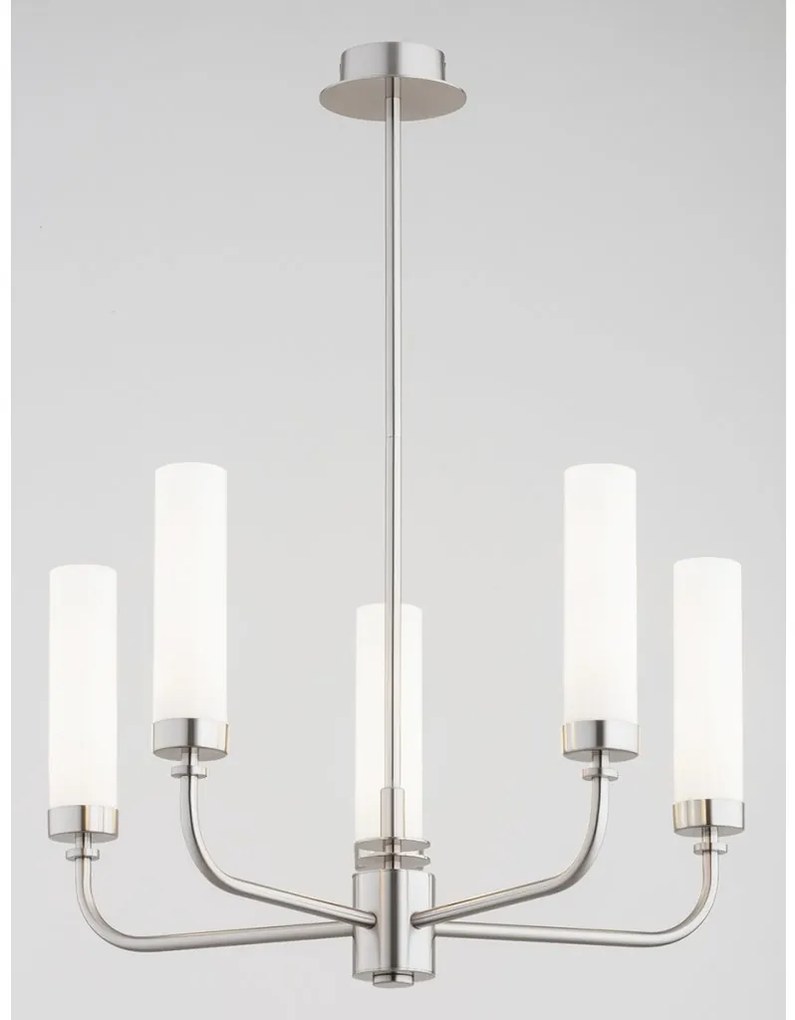 Candelabru 5 brate, otel nickel, sticla alb mat PRESTON 2197